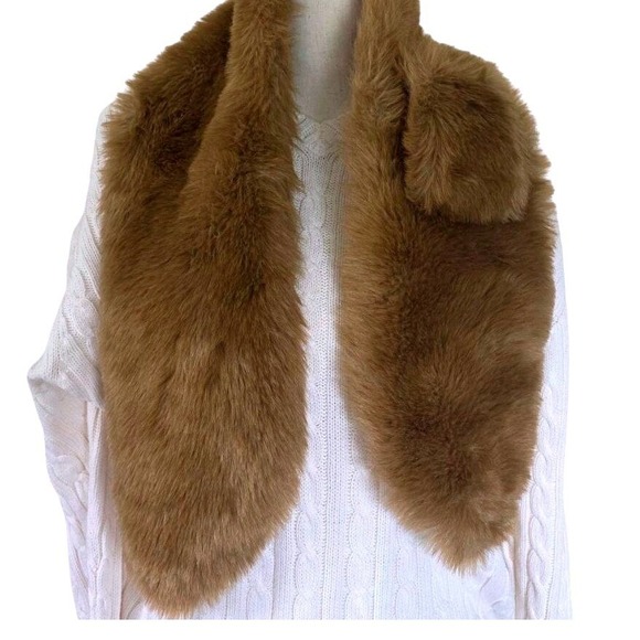 Banana Republic Faux Fur Pull Through Scarf Golden Brown Elegant Neck Warmer - Picture 2 of 10